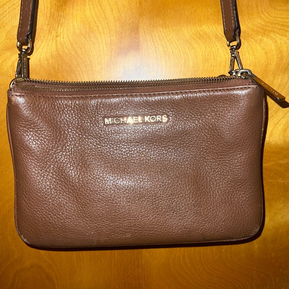 Michael Kors Brown LeatherTrie Zip Accordion Crossbody Bag
